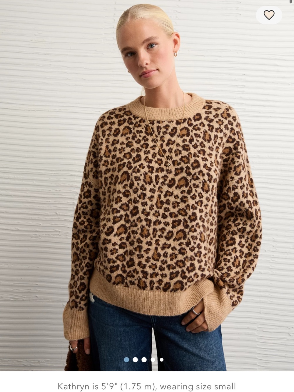 American Eagle Outfitters Leopard Print Crewneck Sweater - Camel/Brown